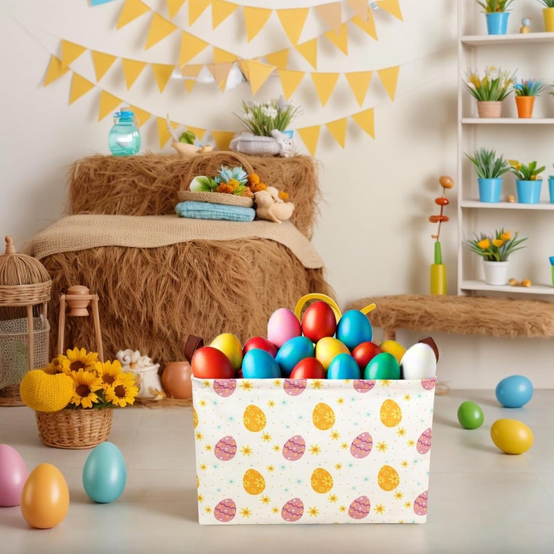 SETAMA Large Empty Easter Basket for Kid Fabric Personalized Eggs Easter Gift Basket for Boy and Girl (Golden Brown Easter Egg) - Image 2
